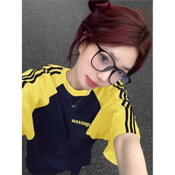 WASSUP國風潮牌美式三條杠插肩男女百搭短袖T恤復古純棉情侶上衣