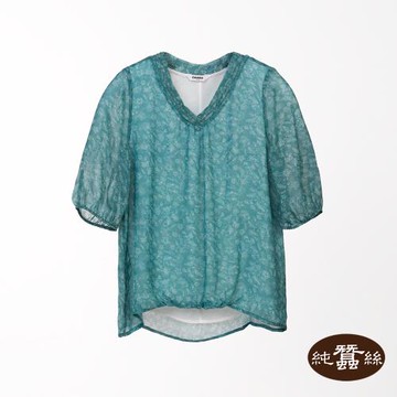【岱妮蠶絲】純蠶絲喬其紗柔美女前短後長五分袖上衣-WWL41402KD(草履蟲花)