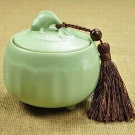 【陶瓷茶葉罐-三足汝窯-大號-直徑13*高12cm-900ml-190g-1套/組】陶瓷 汝窯茶葉罐 配件 汝瓷開片 茶葉罐茶罐-7501015