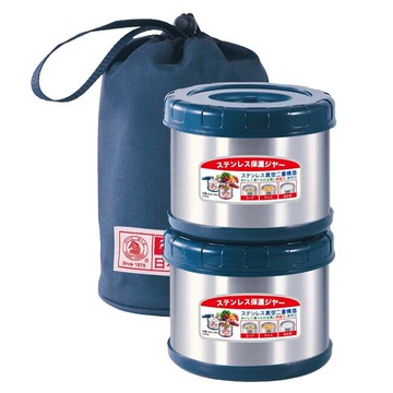 日本寶馬不鏽鋼真空保溫便當盒_0.5Lx2(附提袋) SHW-GL-500藍