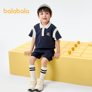 巴拉巴拉兒童套裝男童短袖兩件套2024新款夏裝女童連衣裙校風兄妹連衣裙