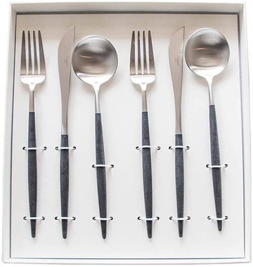 Cutipol【日本代購】葡萄牙 GOA系列餐具 黑/銀晚餐6件套