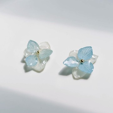 藍白繡球花真花乾燥花耳環/耳夾/耳針