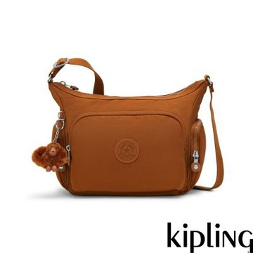『牛角包』Kipling 暖駝棕輕巧多袋實用側背包-GABB S