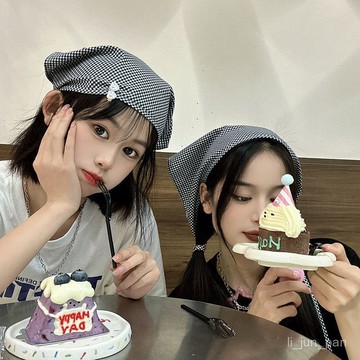 🔥臺灣出貨🔥小清新格絲巾髮帶女綁髮頭巾高級感三角巾可愛複古方巾潮