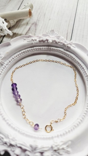 二月誕生石 14KGF紫水晶手鏈 可換其它天然石