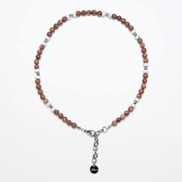 MIXTURE. MP044 木紋石圓珠串接白天然石 / 純鋼圓珠項鍊