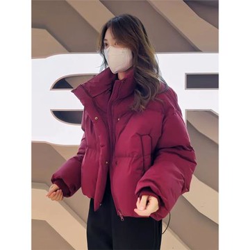 韓國羽絨棉服女2025冬季新款寬松立領單排扣面包服短款小個子外套