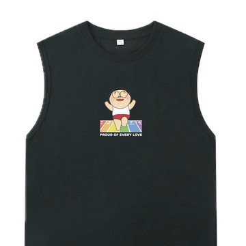 彩虹路跑 黑 / 插畫背心  VEST  夏季背心 純棉 上衣
