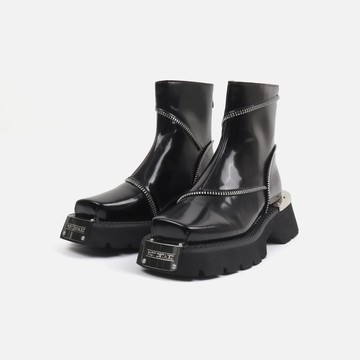 notdetailed原創秋季新品 拉鏈裝飾方頭厚底中筒靴機能風女靴