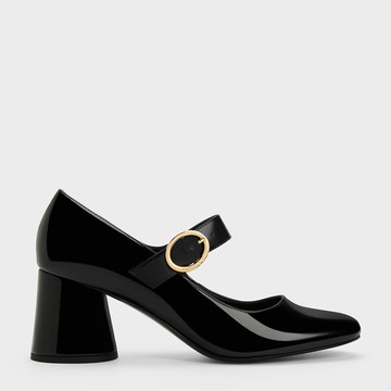 圓釦瑪莉珍粗跟鞋