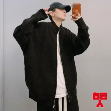 【自己人】寬鬆毛線開衫素色高領拉鏈毛衣外套 V領針織外套 學院風 針織外套秋冬衣著男 複古長袖毛線衣BCMY005