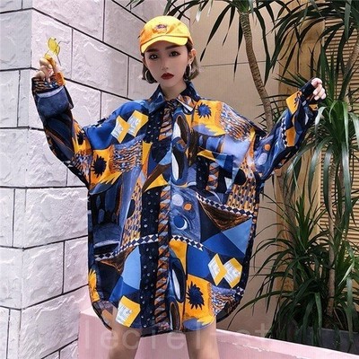 21新作原宿系ファッションレディース総柄長袖シャツブラウスカラフルダンス衣装派手カワ 通販 Lineポイント最大get Lineショッピング