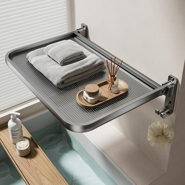 浴巾架槍灰色浴室隱形折疊免打孔衛生間壁掛毛巾架置物架收納架子