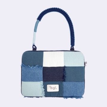 Tagi牛仔拼色流蘇筆記本手提包大容量防震單肩電腦筆電包