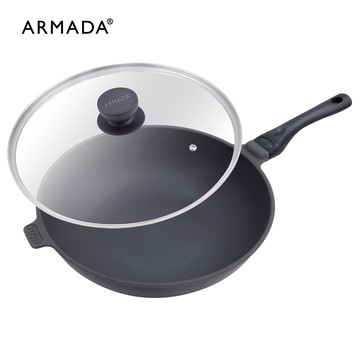 【ARMADA】類鑽鈦33公分炒鍋 ( 含玻璃蓋 / 台灣製造 ) 贈  雅光系列-中式鐵鏟