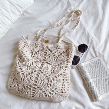 韓國鏤空編織包女文藝森系棉線包海邊沙灘度假法式手提單肩水桶包
