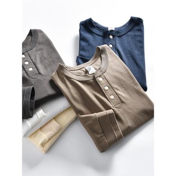 口碑好貨！重磅300克純棉！外貿男士春季休閑亨利領純色長袖T恤潮