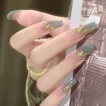 💜Hannah💛高定版純手工穿戴甲秋天小香風美甲穿戴甲輕奢ins鎏金魔鏡粉漸變可拆卸純欲仙女穿戴甲