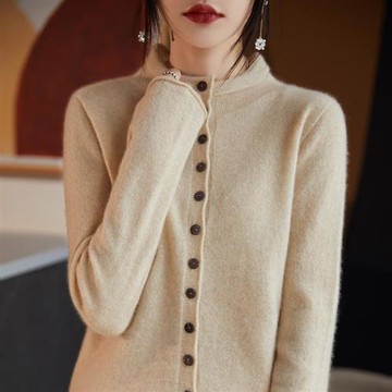 【米蘭精品】現貨+預購 100%羊毛衣針織外套發熱衣長袖保暖內搭加絨寬鬆大碼休閒-立領一線女外套7色74nc7