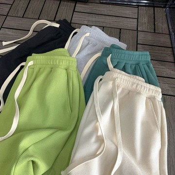 運動短褲子女  夏季新款  華夫格休閒  時尚寬鬆  闊腿五分褲  ins潮流外穿 WH