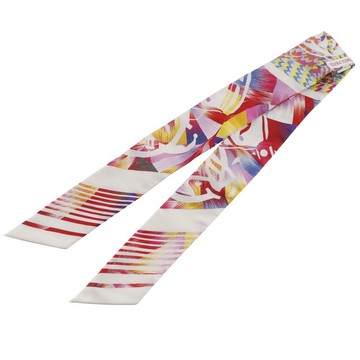 【日本直送】愛馬仕 HERMES Twilly 絲巾 京都大理石紋 絲綢 象牙白 玫瑰粉 женские 【全新未使用】