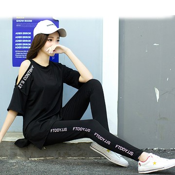 狐狸姬，M-3L暴走英字三件式瑜珈服路跑有加大運動衣-三件組