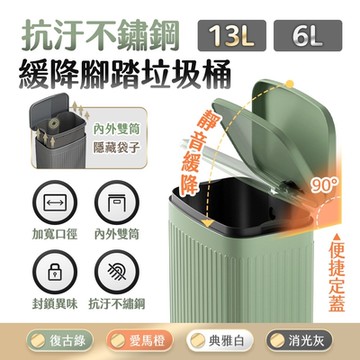 【FJ】精美輕奢緩降抗汙腳踏垃圾桶MT2(大款13L款)