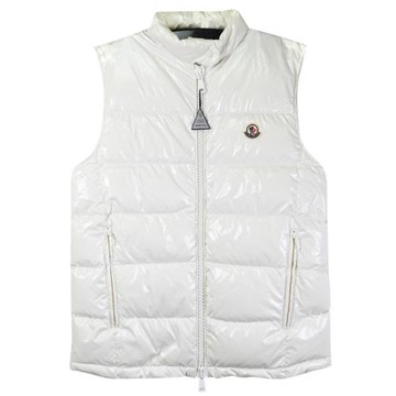 MONCLER 品牌經典亮面材質雙向拉鍊羽絨背心.白色