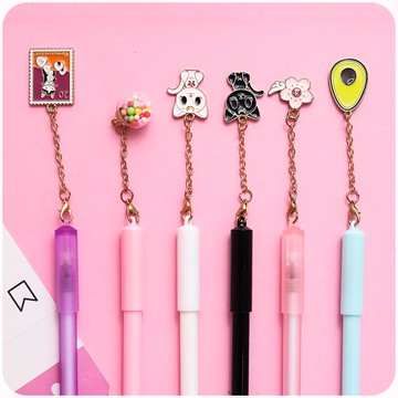 創意掛墜中性筆學生用韓國可愛ins簡約黑色碳素水性筆文具用品