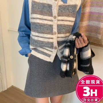 【梨卡】隔日到貨 女裝 背心 馬甲 針織 條紋背心 復古馬甲 百搭針織 顯瘦背心 圓領馬甲 ES065【現貨24H】