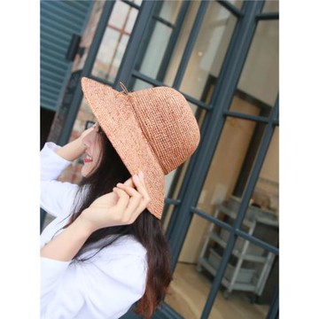 中粗夏天女士大檐拉菲草帽子太陽帽子沙灘帽 防紫外線可折疊大碼