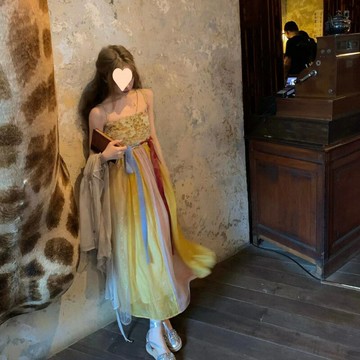 蜂蜜氣泡春夏改良國風漢元素仙飄逸壹片式吊帶齊胸漢服日常套裝鑫弘-素時衣櫥