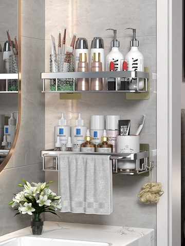 鏡前置物架 衛生間置物架免打孔浴室洗手淋浴房壁掛化妝品洗漱台鏡前收納架子【MJ14645】