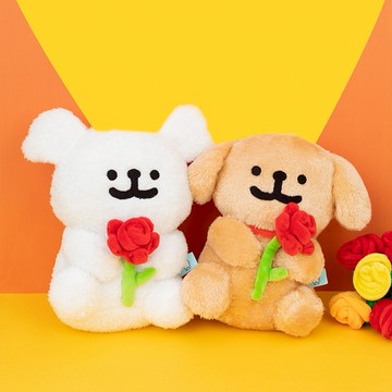 【Fubees】Maltese線條小狗毛絨公仔(坐姿玫瑰花款)-預購