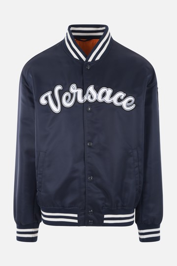 VERSACE Varsity logo patch nylon padded bomber jacket Man