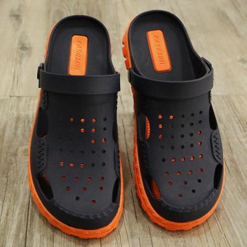 溫突拖鞋夏季涼鞋兩用鞋男士時尚耐磨戶外拼色洞洞鞋1809