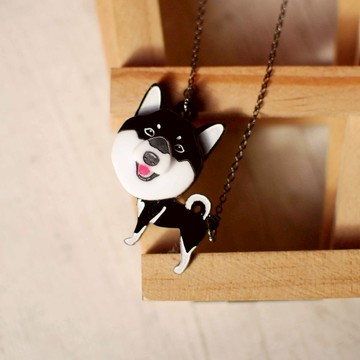 柴犬/黑色/毛小孩在脖子/頭重腳輕款/短鍊