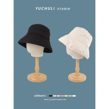 純棉輕薄漁夫帽女2023新款夏季白色百搭文藝遮陽防曬盆帽子可折疊