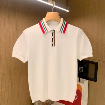夏季新款透氣冰絲針織polo衫男 短袖男款修身t恤拼色翻領上衣polo