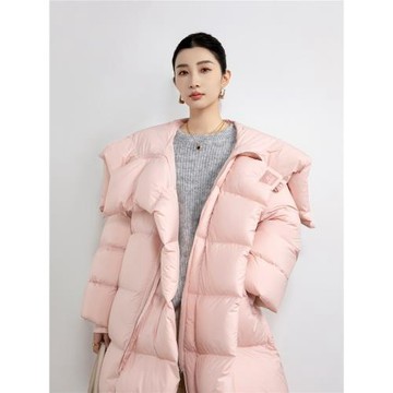 YIMU 綿綿云朵 泡芙鵝絨羽絨服女冬季新款加厚保暖過膝面包服外套