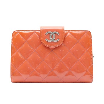 CHANEL 香奈兒 CC French 釦式中夾 橘色 菱格紋 漆皮 二手精品 【二手名牌BRAND OFF】
