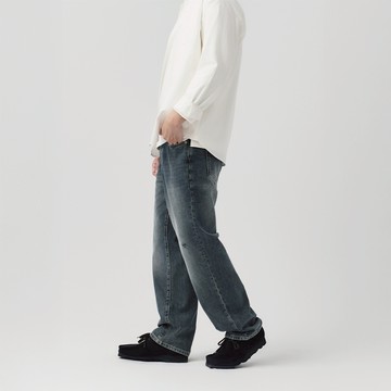 JERSCY [復古破壞鬆緊腰中直筒牛仔褲] 男長褲 男生長褲 長褲 牛仔褲 男生褲子 男褲 男裝 [2520001]