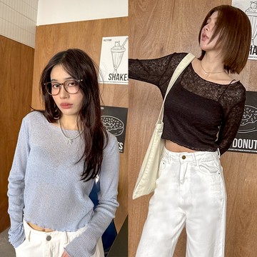 【HARPER】木耳邊透膚針織上衣 | 現貨  上衣 透膚 長袖【CLD75512J】