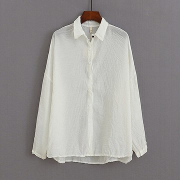 棉麻薄長袖襯衫 女士夏季新款蝙蝠衫錯層防曬襯衣 紐扣上衣 I/8-1