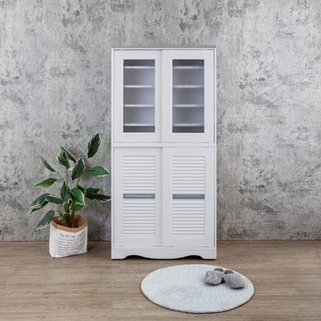 Birdie南亞塑鋼-2.7尺四推/拉門橫飾條新式百葉高鞋櫃(大理石灰)-82x41x192cm