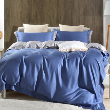 Betrise海泊藍/灰 單人 摩登撞色系列 頂級300織紗100%純天絲三件式薄被套床包組