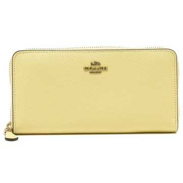 COACH - 素面皮革拉鍊長夾 (鵝黃)