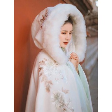 納蘭詞漢服女長斗篷加絨加厚披肩外套中國風古裝保暖古風披風冬季