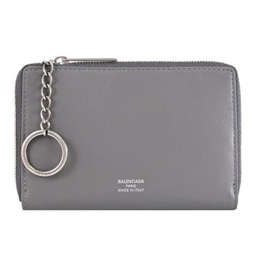 BALENCIAGA 巴黎世家 771323 燙銀LOGO零錢鑰匙卡包/簡易錢包.灰
